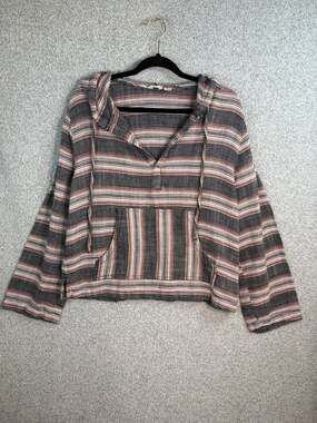 ROXY XL Baja Hoodie Striped Boho Surfer Coastal Woven Cotton Pullover